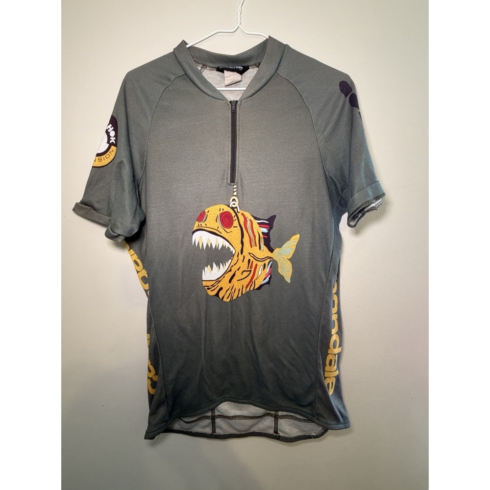 Vintage Cannondale Piranha Fish Cycling Jersey USA Made Bike Sport Athletic Worn